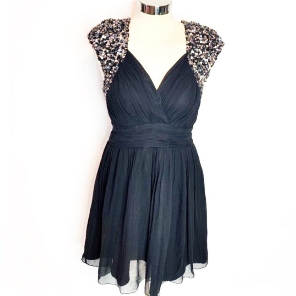 Scala silk sequined open back fit flare‎ dress